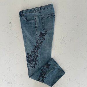 Point Zero Nicole Benisti Straight Leg Med Wash Embroidered Denim Jeans Sz 11